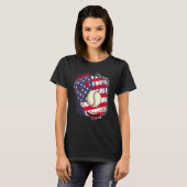 4th Of July Catcher Baseball Player US Flag Sport  T-Shirt (Vorne ganz)