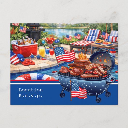 4th of July Celebration Barbecue Party invitation Postkarte (Vorderseite)