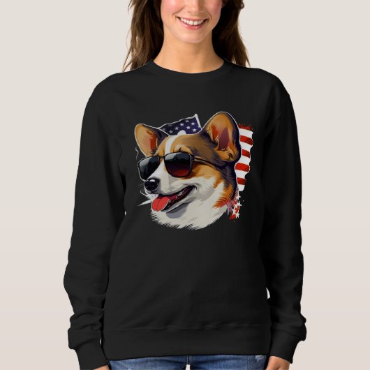 4th Of July Corgi American Flag Dog Sweatshirt (Vorderseite)