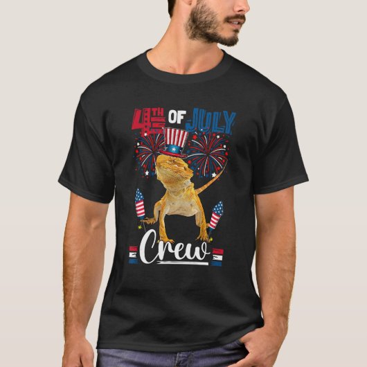 4th Of July Crew Bearded Dragon Holding American T-Shirt (Vorderseite)