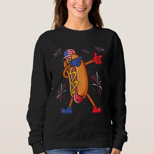 4th of July Dabbing Hot Dog American Glasses Hotdo Sweatshirt (Vorderseite)