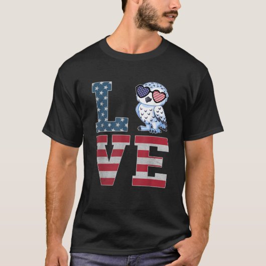 4th of July Decor Patriotic LOVE Snowy Owl America T-Shirt (Vorderseite)