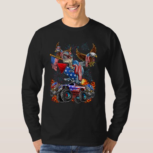4th Of July Dinosaur Monster Truck Bald Eagle Amer T-Shirt (Vorderseite)
