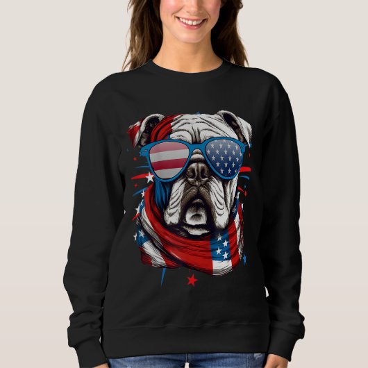 4th Of July Dog Bulldog American Flag Independence Sweatshirt (Vorderseite)