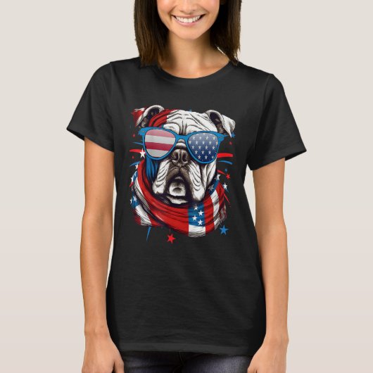 4th Of July Dog Bulldog American Flag Independence T-Shirt (Vorderseite)