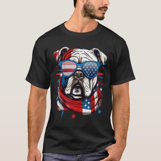 4th Of July Dog Bulldog American Flag Independence T-Shirt (Vorderseite)