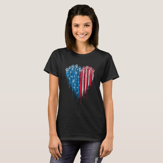 4th Of July Dog Paw Heart American Flag T-Shirt (Vorne ganz)
