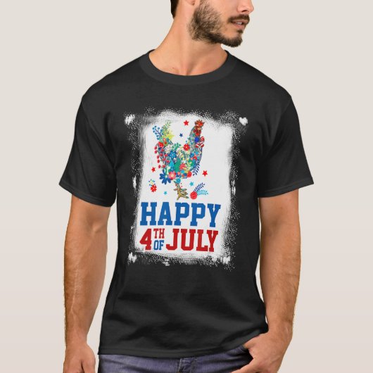 4th Of July Farmer Chicken Flower American Flag Pa T-Shirt (Vorderseite)
