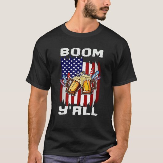 4th Of July Fireworks Party Boom Ya ll US Flag Pat T-Shirt (Vorderseite)