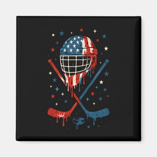 4th Of July Hockey Ice Cream Drip Helmet Sticks Us Magnet (Vorne)