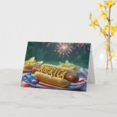 4th of July Hot Dog and Fireworks Karte (Gelbe Blume)