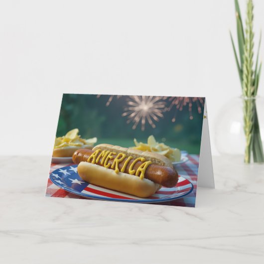 4th of July Hot Dog and Fireworks Karte (Vorderseite)