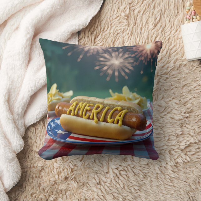4th of July Hot Dog and Fireworks Kissen (Decke)
