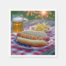 4th of July Hot Dog With Beer and Fries