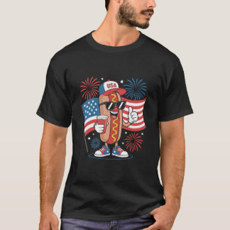 4th Of July Hotdog American Flag Patriotic Firewor T-Shirt