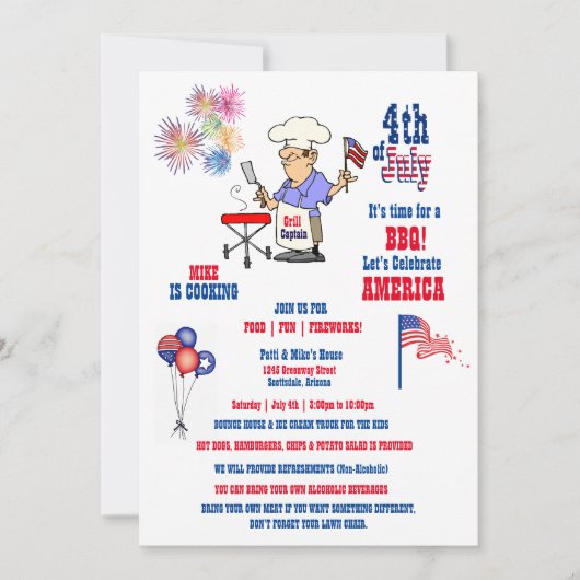 4th of July Independence Day BBQ Fireworks Einladung (Vorderseite)