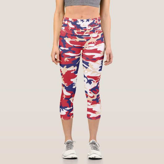 4th of July, Independence day, Camouflage Beige Capri Leggings (Vorderseite)