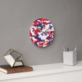 4th of July, Independence day, Camouflage Beige Runde Wanduhr