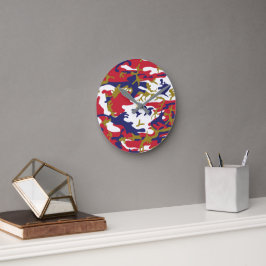 4th of July, Independence day, Camouflage Gold Runde Wanduhr