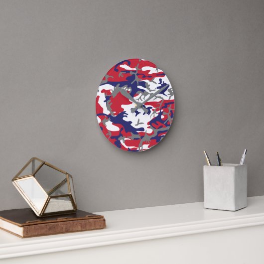 4th of July, Independence day, Camouflage Gray Runde Wanduhr (Büro)