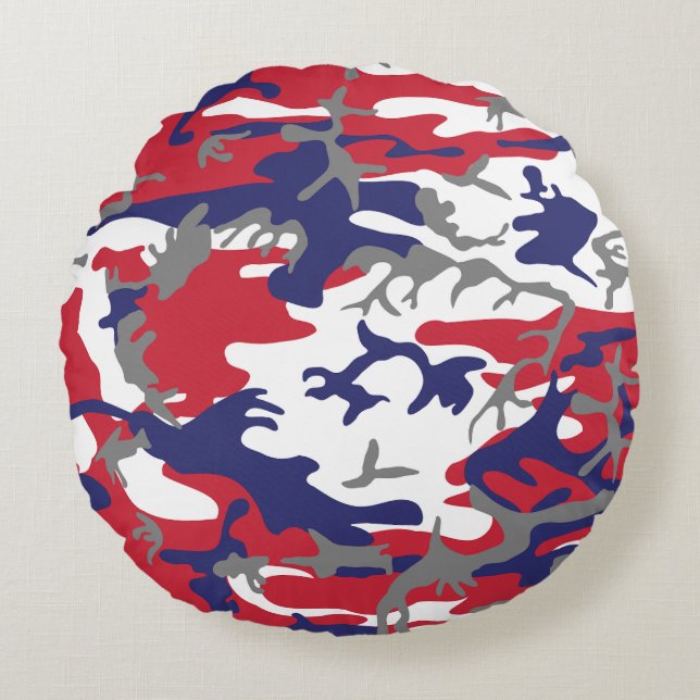 4th of July, Independence day, Camouflage Gray Rundes Kissen (Vorderseite)