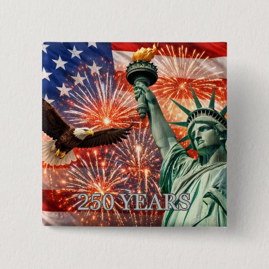 4th of July Liberty Eagle Fireworks USA 250th Button (Vorderseite)