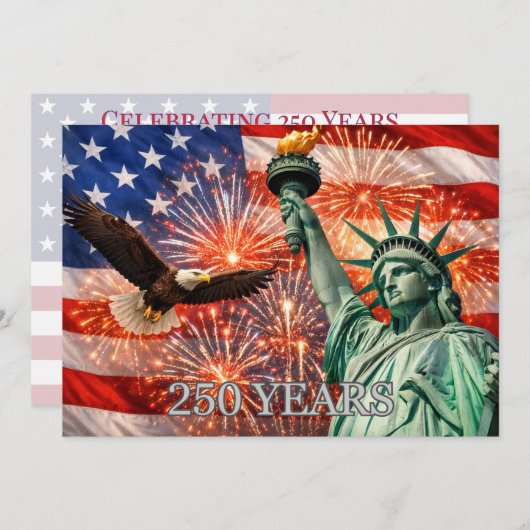 4th of July Liberty Eagle Fireworks USA 250th Einladung (Vorne/Hinten)