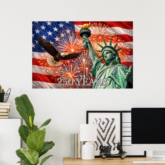 4th of July Liberty Eagle Fireworks USA 250th Poster (Heimbüro)