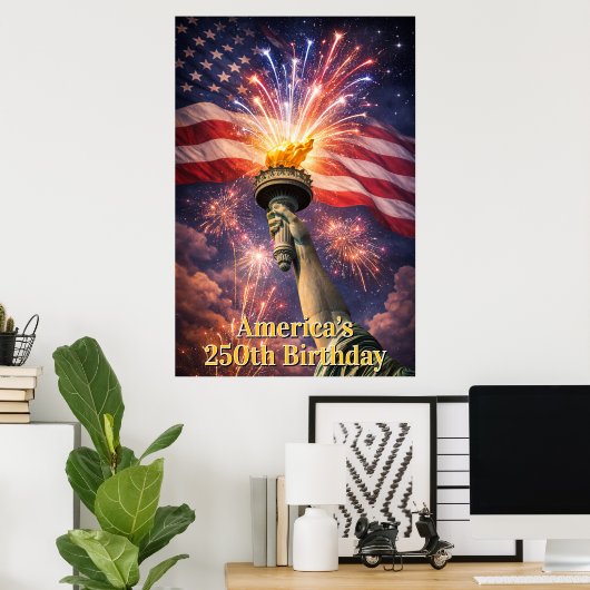 4th of July Liberty Torch Fireworks USA 250th Poster (Heimbüro)