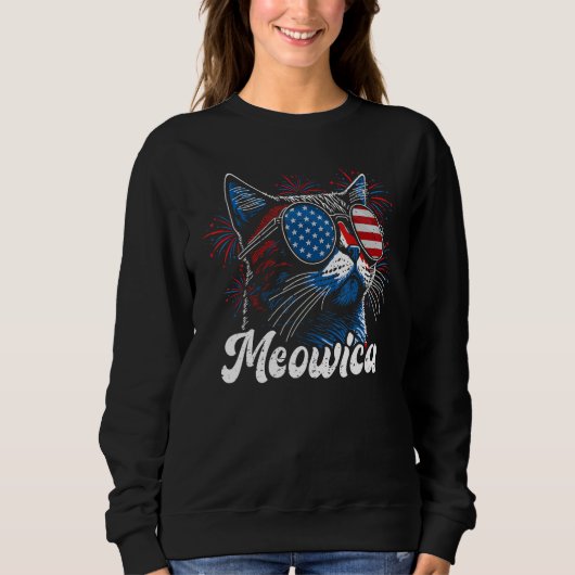4th of July Meowica Kitty Ca Sunglasses American F Sweatshirt (Vorderseite)