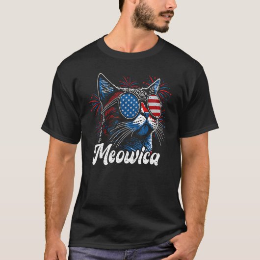 4th of July Meowica Kitty Ca Sunglasses American F T-Shirt (Vorderseite)