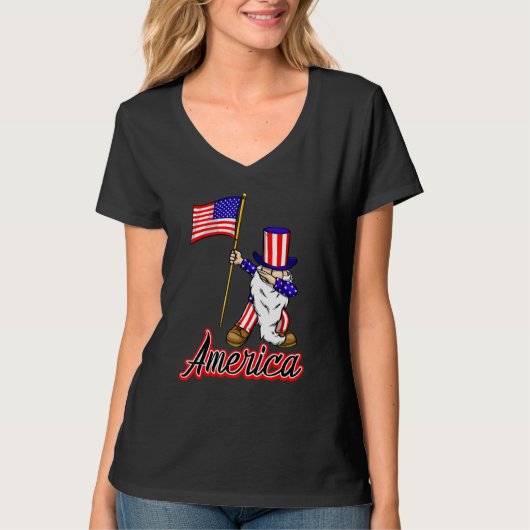 4th Of July Merica Gnome Women America Flag Love T-Shirt (Vorderseite)