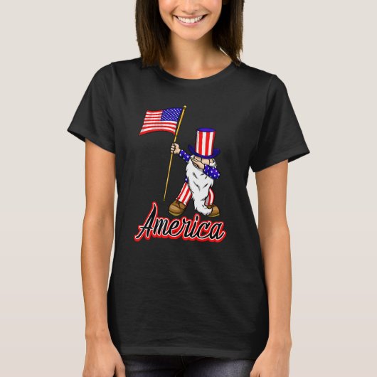 4th Of July Merica Gnome  Women America Flag Love  T-Shirt (Vorderseite)