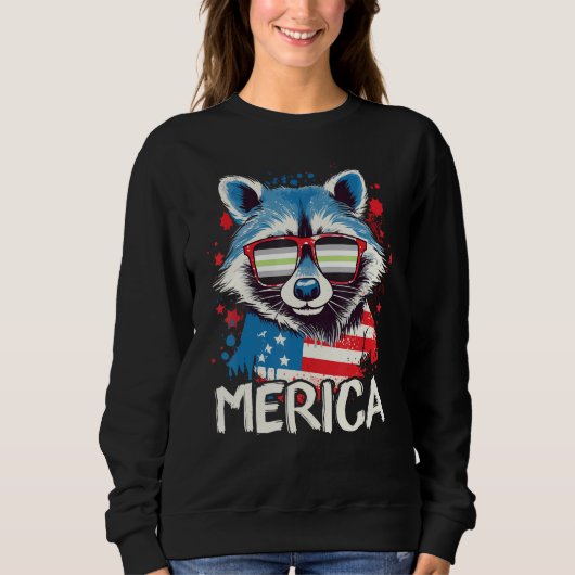 4th Of July Merica Raccoon Agender Sunglasses Flag Sweatshirt (Vorderseite)