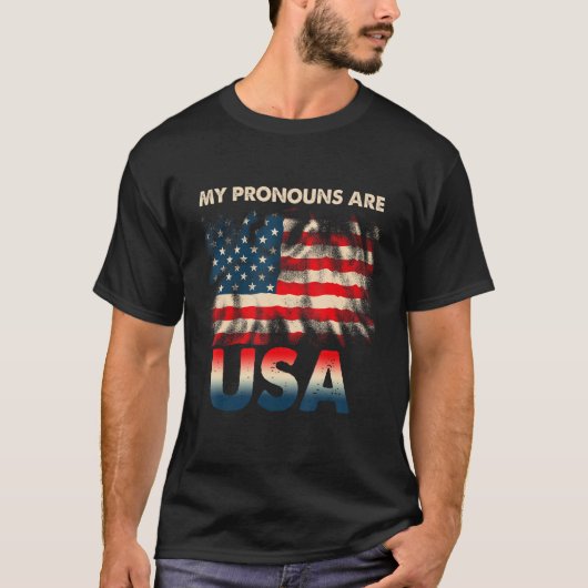 4th of July My Pronouns Are USA American Flag T-Shirt (Vorderseite)