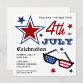 4th of July Patriotic American Flag Sungasse Einladung (Vorne/Hinten)