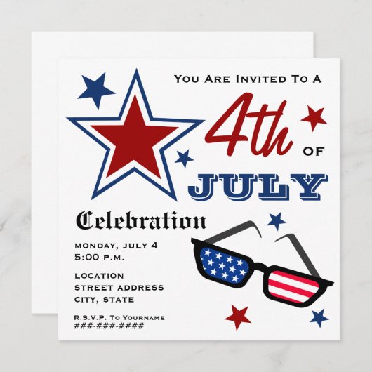 4th of July Patriotic American Flag Sungasse Einladung (Vorne/Hinten)