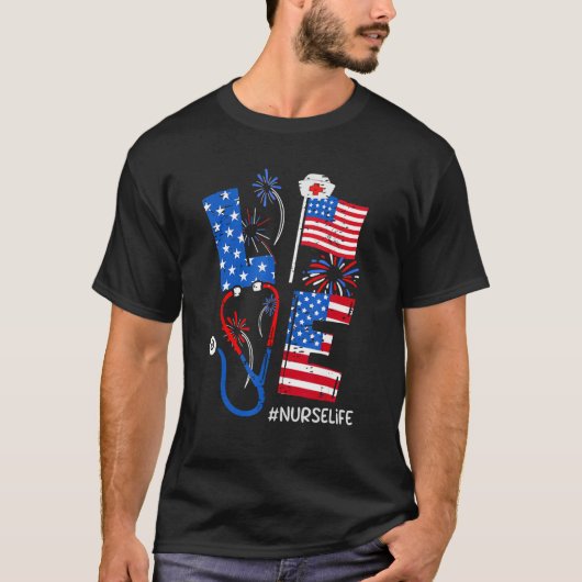 4th of July Patriotic American Nurse RN CNA ER ICU T-Shirt (Vorderseite)