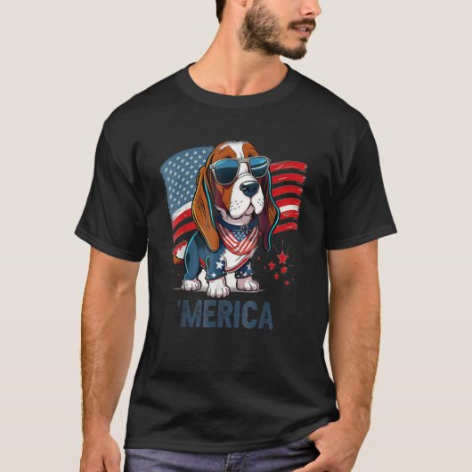 4th Of July Patriotic Basset Hound Dog Merica T-Shirt (Vorderseite)
