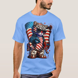 4th of July Patriotic Bengal Tiger US Flag  T-Shirt
