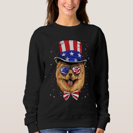 4th of July Patriotic Chow Chow American USA Flag Sweatshirt (Vorderseite)