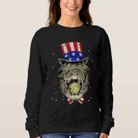 4th of July Patriotic Crocodile Wearing USA Flag H Sweatshirt (Vorderseite)