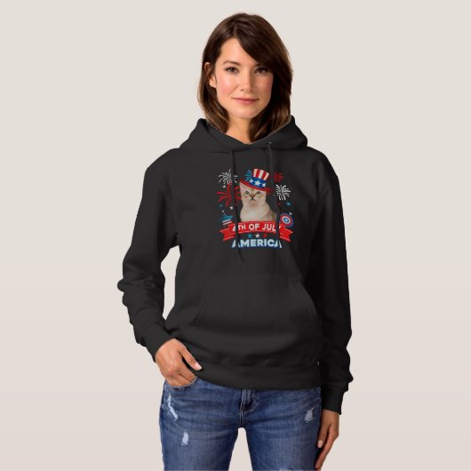 4th Of July Patriotic Day Singapura Cat Independen Hoodie (Vorne ganz)