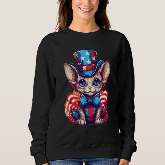 4th Of July Patriotic Devon Rex Cat Sweatshirt (Vorderseite)