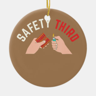 4th of July Patriotic fireworks Safety Third  Keramik Ornament