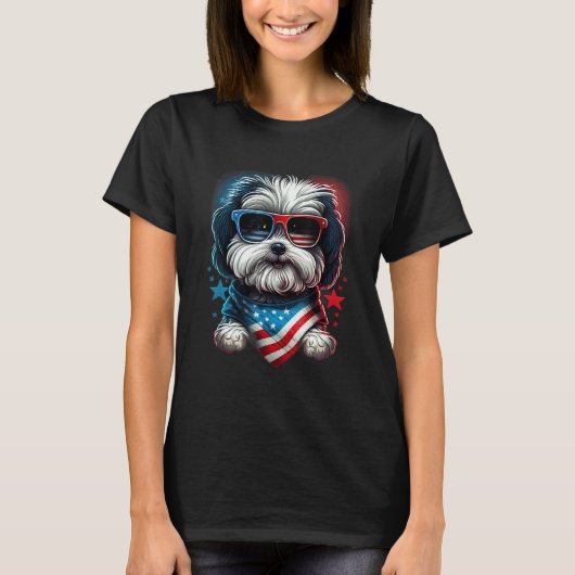 4th of July Patriotic Havanese Dog US Flag T-Shirt (Vorderseite)