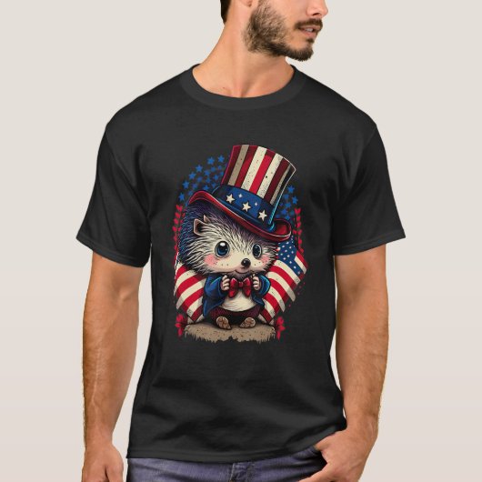 4th of July Patriotic Hedgehog US Flag T-Shirt (Vorderseite)