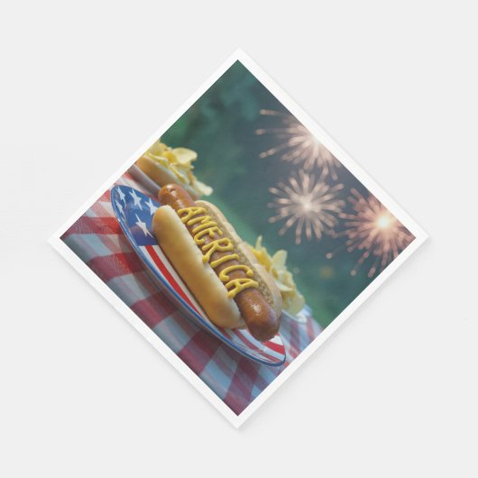 4th of July Picnic With Fireworks Serviette (Ecke)