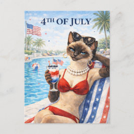 4th of July Pool Diva Cat Postcard Feiertagspostkarte