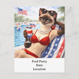 4th of July Pool Diva Cat Postcard Feiertagspostkarte